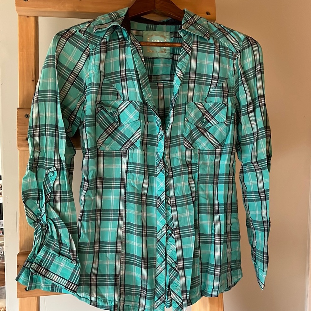 Glitzy Turquoise Western Button Down Sz M